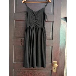 Yathon Black Ruched Bust Sleeveless Midi Dress with Pockets Size M